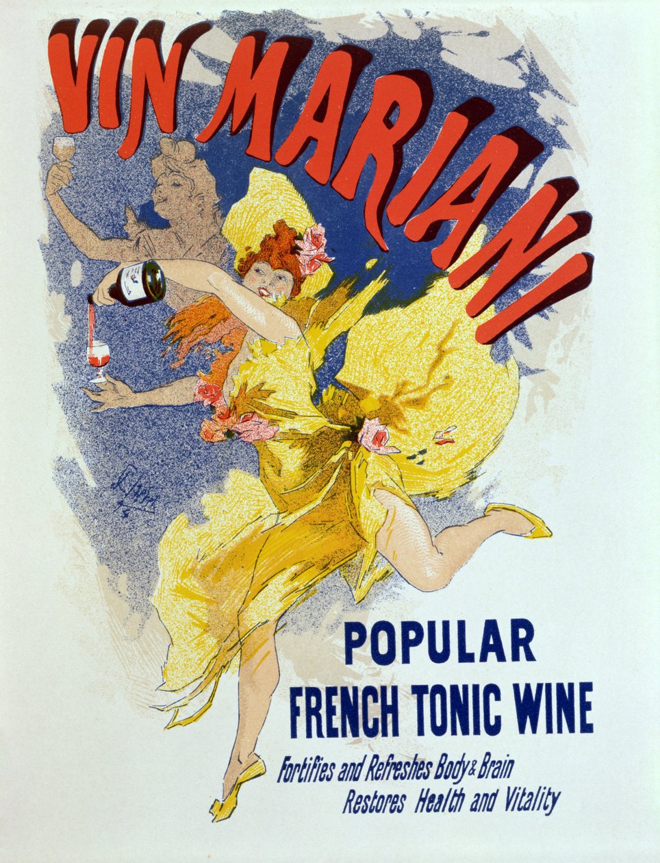 Plakat reklamujący popularne francuskie wino z tonikiem „Mariani Wine”, 1894 r. autorstwa Jules Cheret
