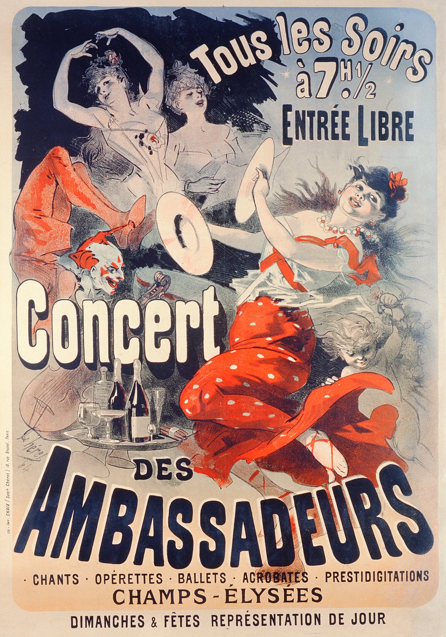 Plakat reklamujący Concert des Ambassadeurs, 1884 autorstwa Jules Cheret