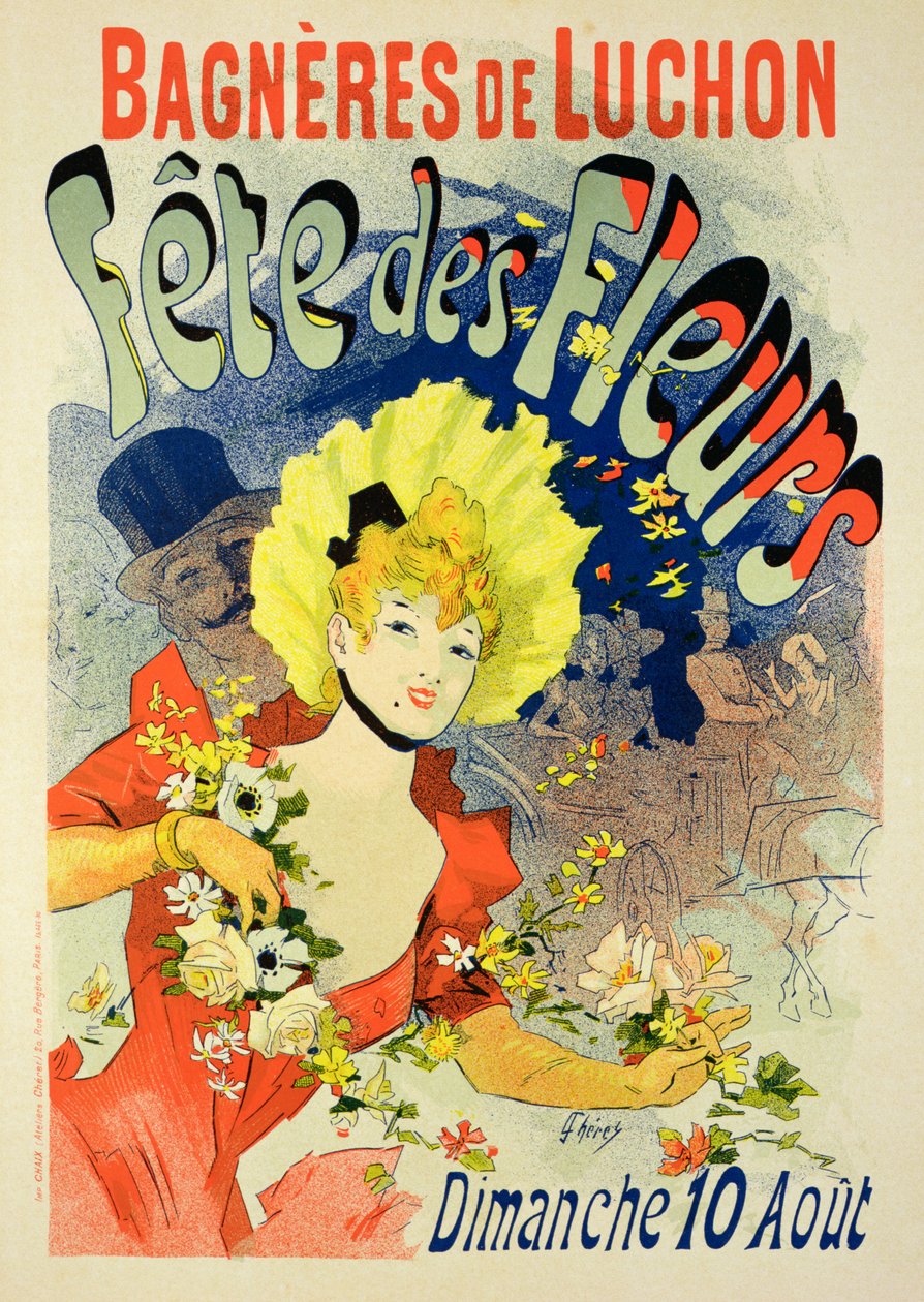 Reprodukcja plakatu reklamującego Święto Kwiatów w Bagneres-de-Luchon, 1890 autorstwa Jules Cheret