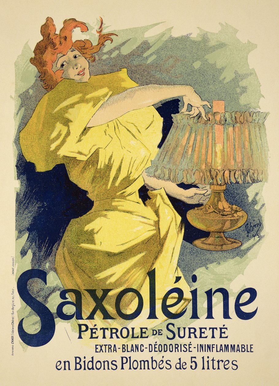 Reprodukcja plakatu reklamującego „Saxoleine”, bezpieczny olej parafinowy, 1896 autorstwa Jules Cheret