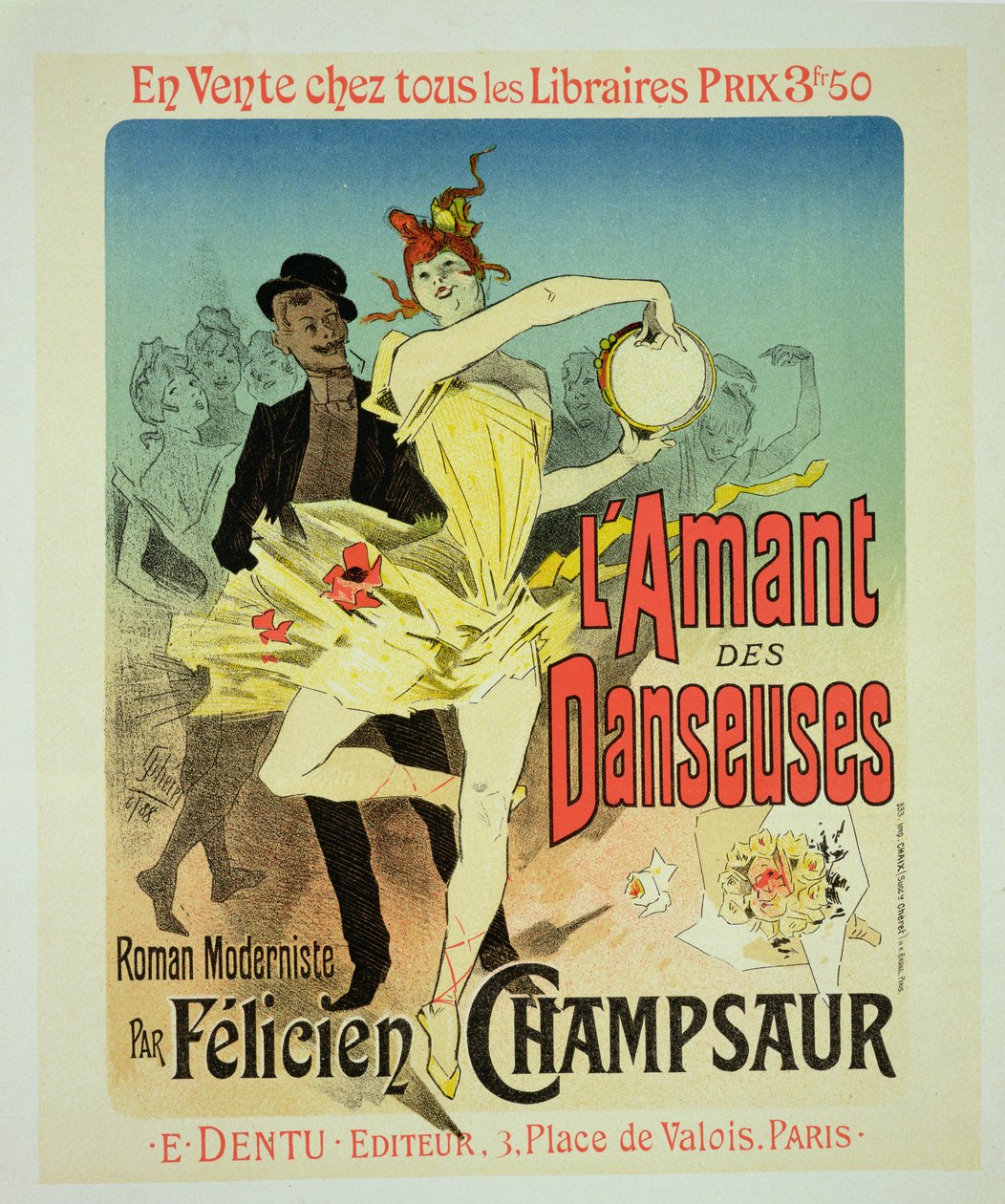 Reprodukcja plakatu reklamującego „Kochanka tancerzy”, modernistyczną powieść Feliciena Champsaura, 1888 (patrz 127004) autorstwa Jules Cheret