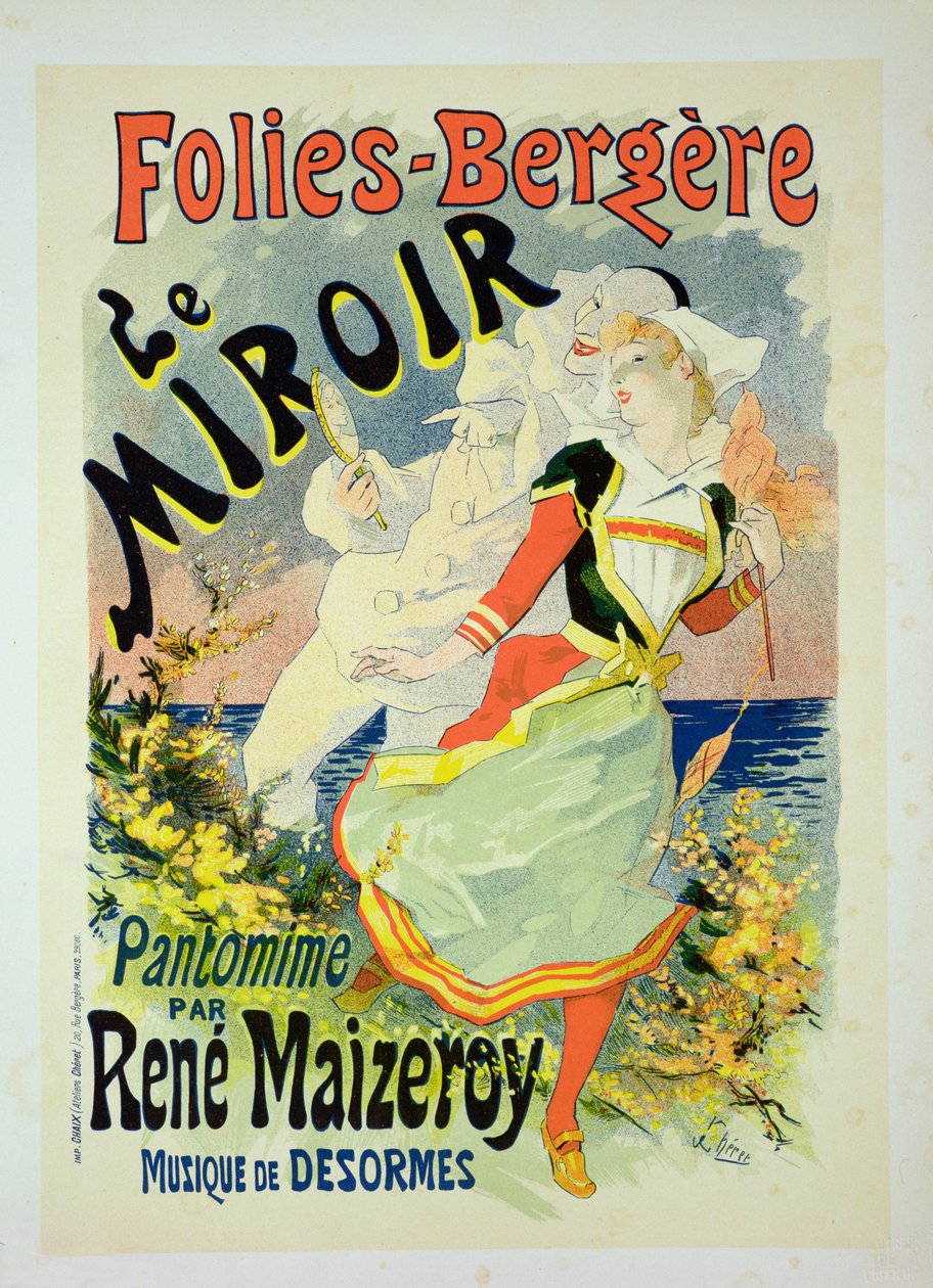 Reprodukcja plakatu reklamującego „Lustro”, pantomimy Rene Maizeroy w Folies-Bergere (patrz 126671) autorstwa Jules Cheret