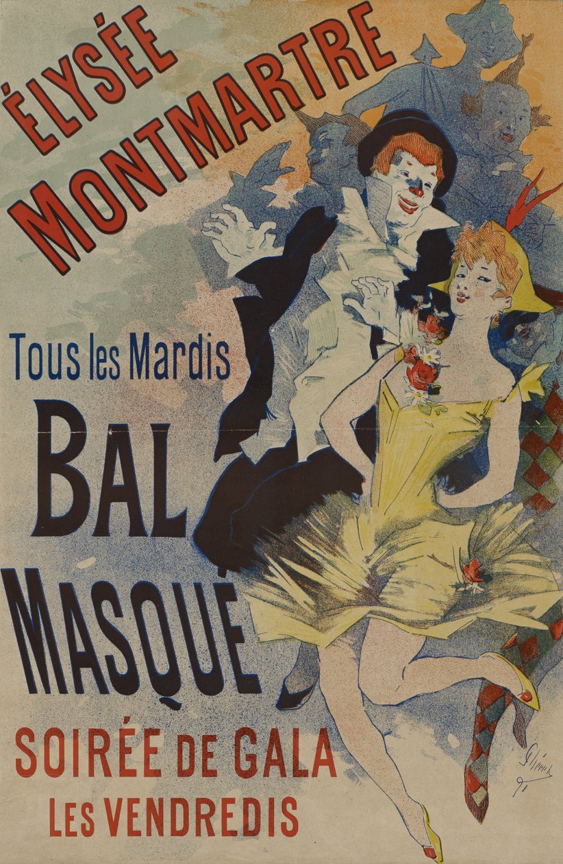 Élysée Montmartre: Bal Masque, opublikowana 18 stycznia 1891 (kolor lito na papierze) autorstwa Jules Cheret