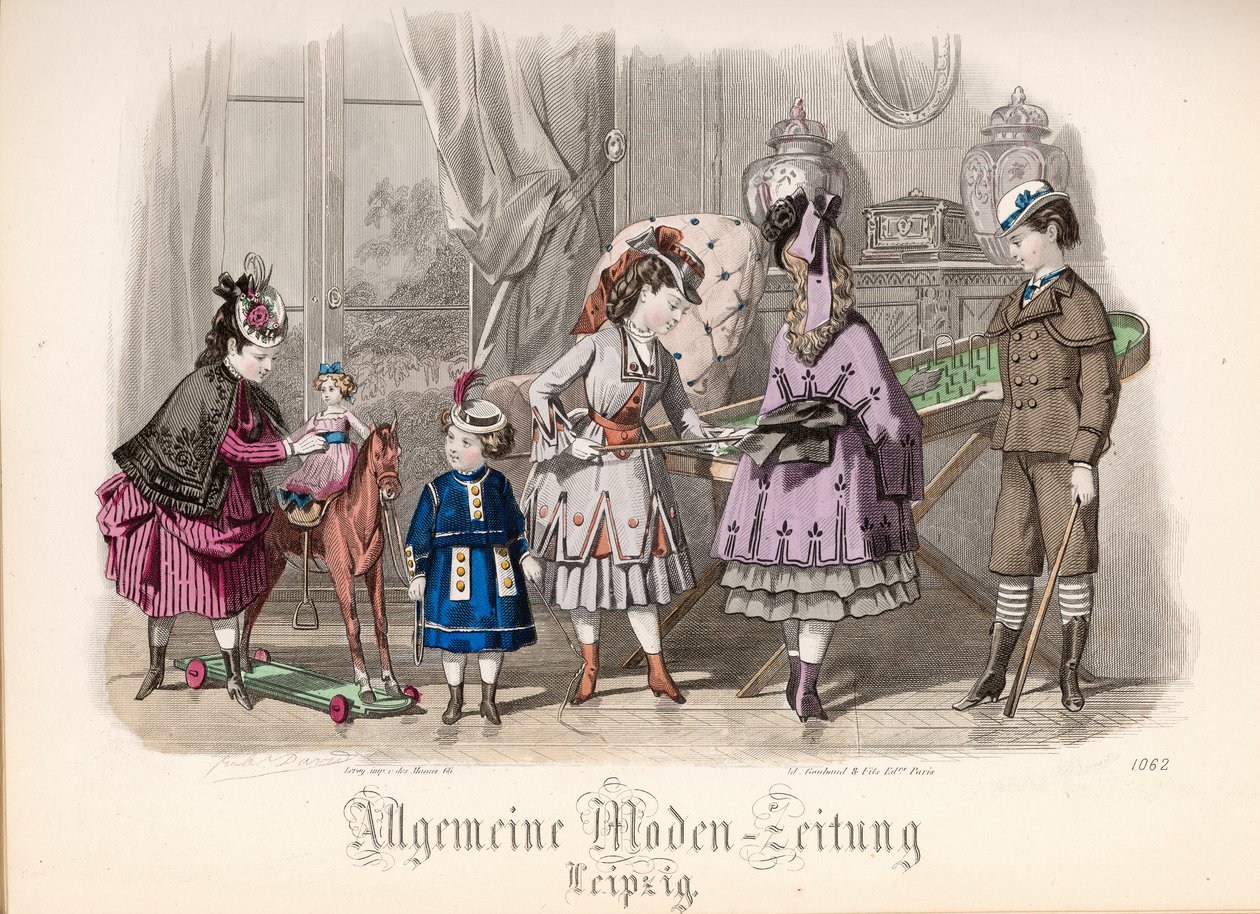 Dzieci w zabawie, talerz z modą z „Allgemeine Moden-Zeitung”, Lipsk, 1872 r. autorstwa Jules David