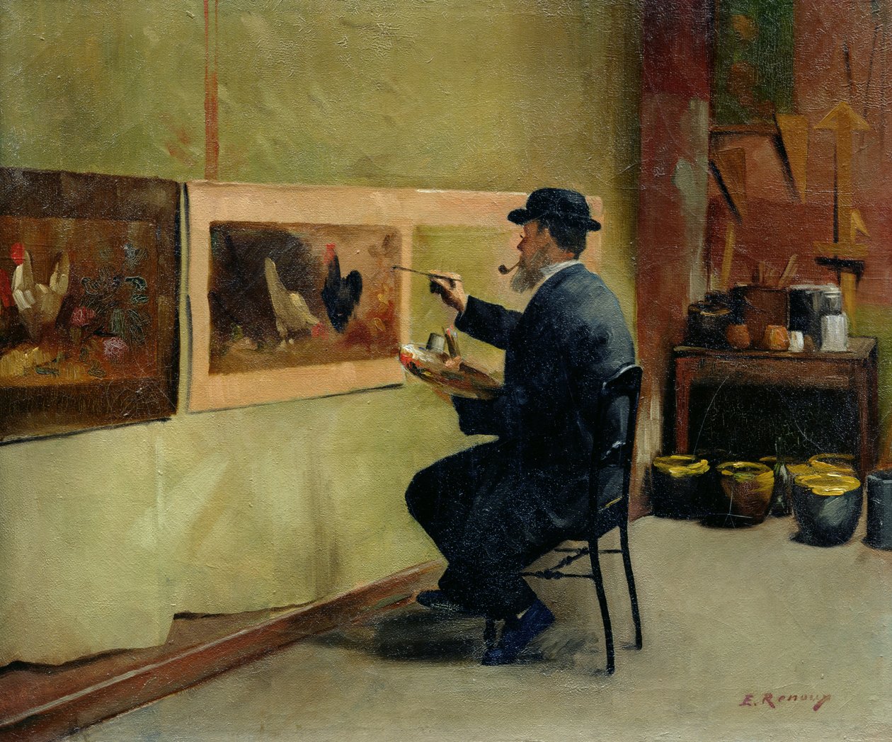 Charles Philippe Gevens, teść artysty, maluje w swojej pracowni 21, avenue d