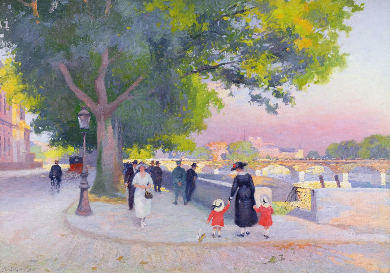 Promenada nad brzegiem Sekwany w Paryżu autorstwa Jules Ernest Renoux