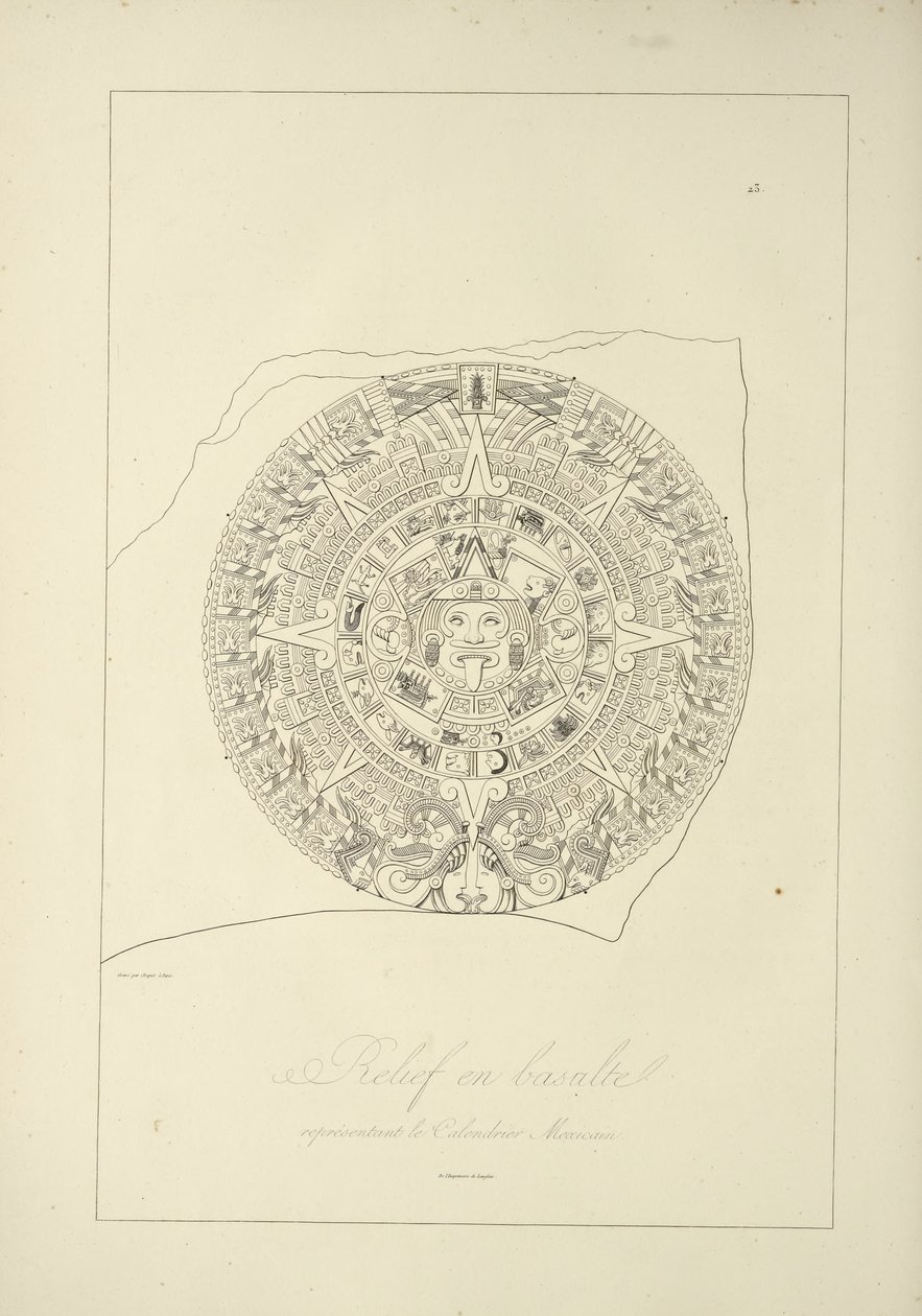 Relief in Basalt przedstawiający kalendarz meksykański, ilustracja z Views of the Cordilleras and Monuments of the Indian Peoples of America autorstwa Alexandra von Humboldta i Aime Bonplanda, 1813 autorstwa Jules Germain Cloquet
