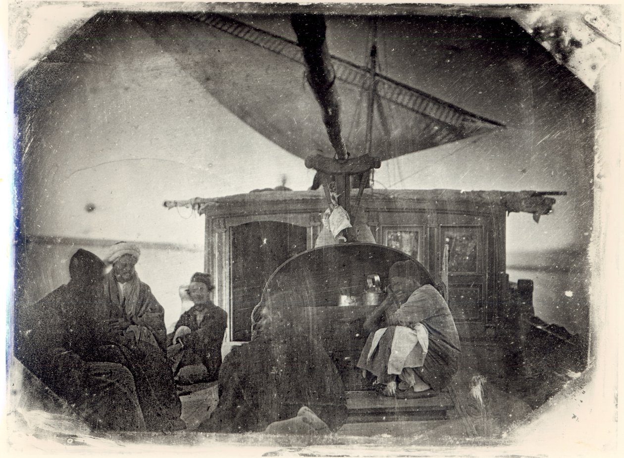 Żaglowiec i podróżnicy po Nilu, 1845-6 (dagerotyp) autorstwa Jules Itier