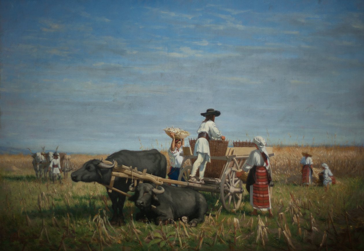 Zbiór kukurydzy w Transylwanii autorstwa Jules Jacques Jacot Guillarmod