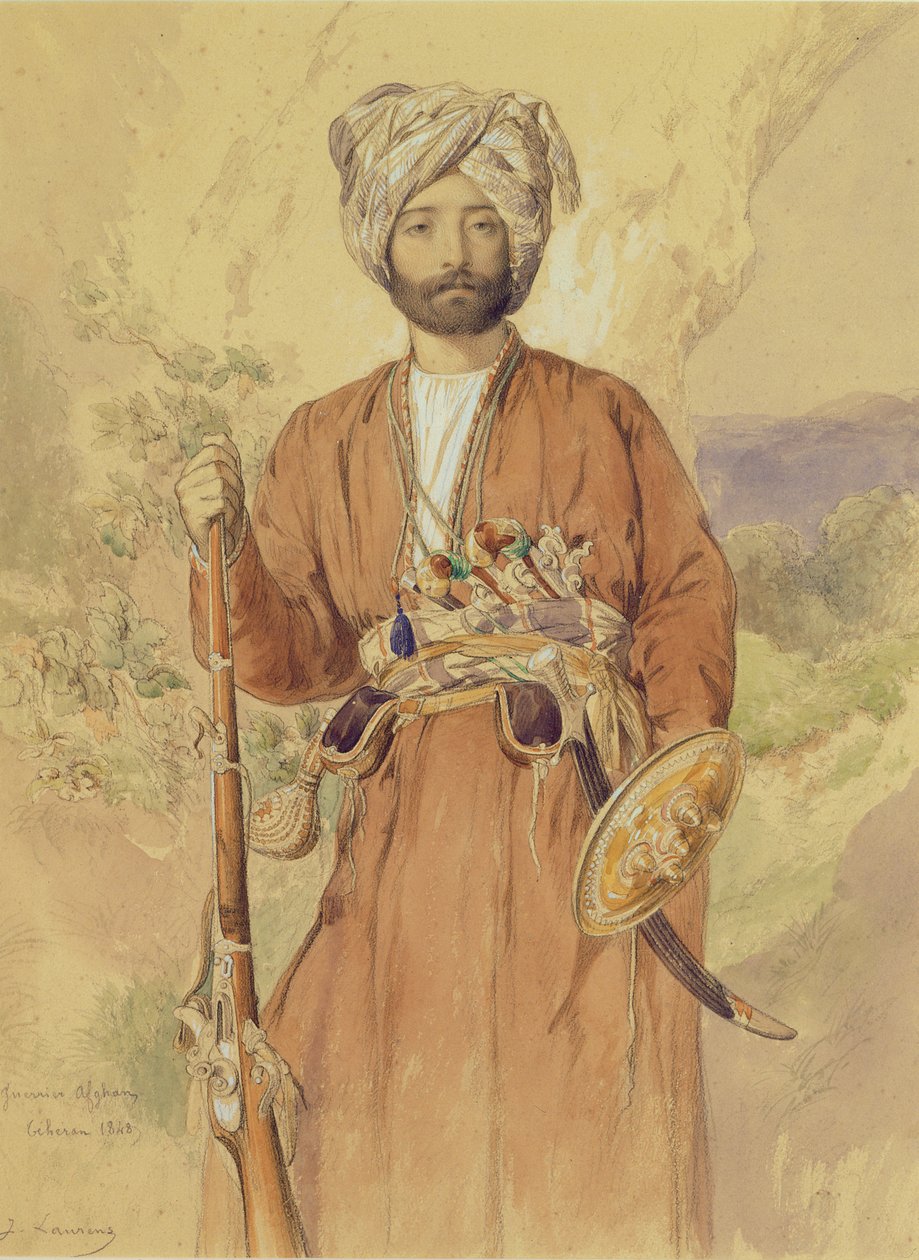 Studium afgańskiego wojownika, Teheran, 1848 (ołówek, wc i akwarela na papierze) autorstwa Jules Joseph Augustin Laurens
