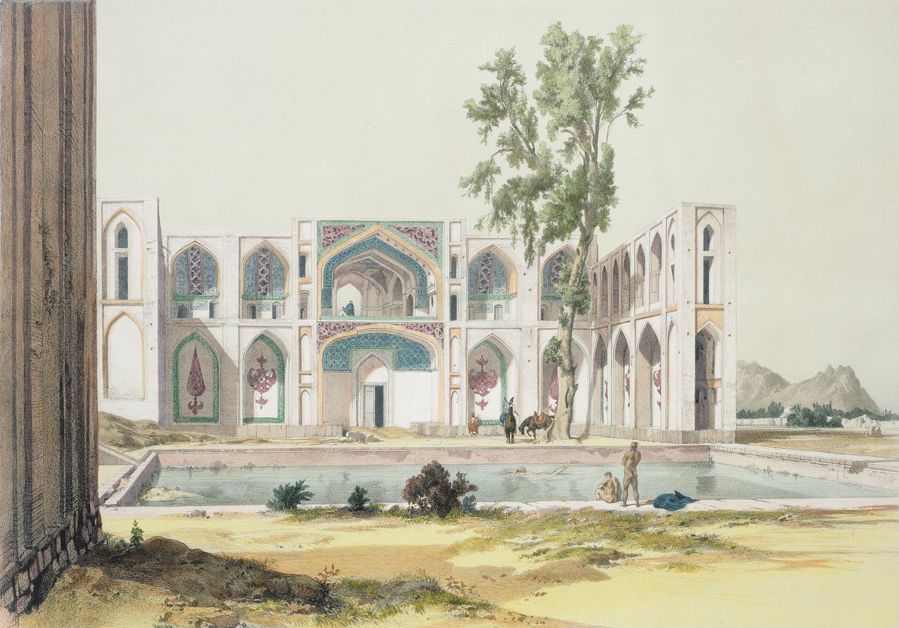 Pałac Tchar-Bag w Isfahanie, Persja, tablica 99 z "A Voyage in Turkey and Persia", wyryta przez artystę autorstwa Jules Joseph Augustin Laurens