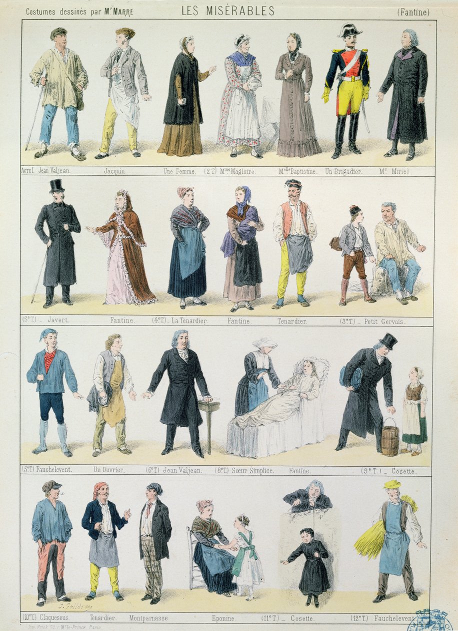 Projekty kostiumów do adaptacji Nędzników Victora Hugo (1802-1885) dla teatru, 1878 autorstwa Jules Marre