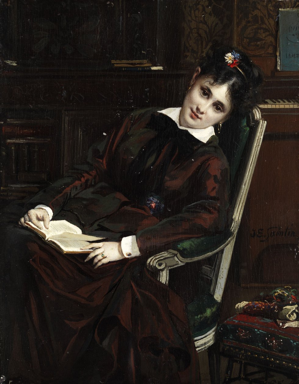 Młoda kobieta czyta autorstwa Jules Emile Saintin