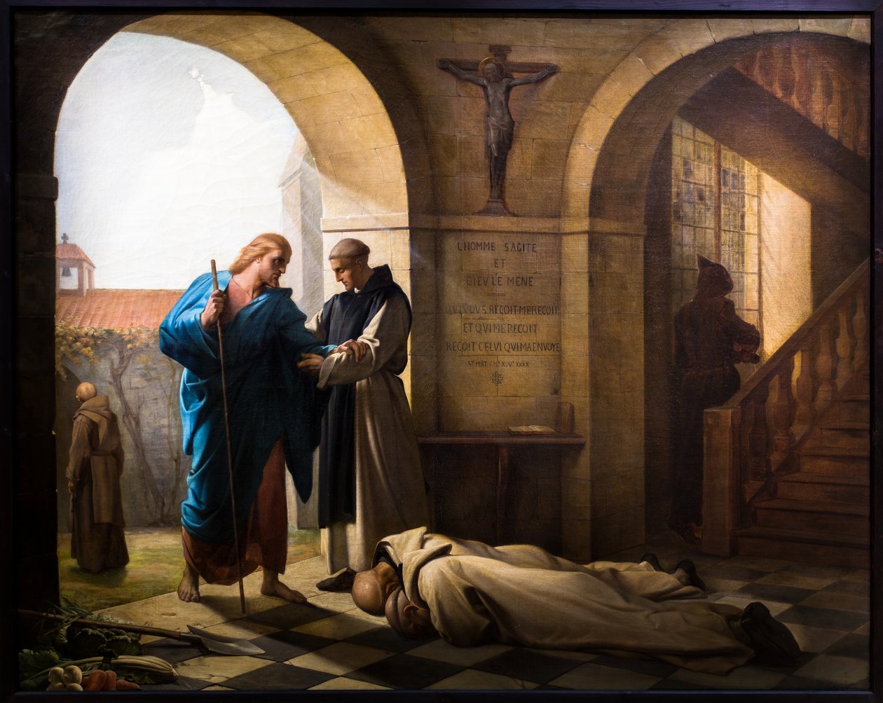 Przyjęcie obcego wśród trapistów autorstwa Jules Joseph Dauban