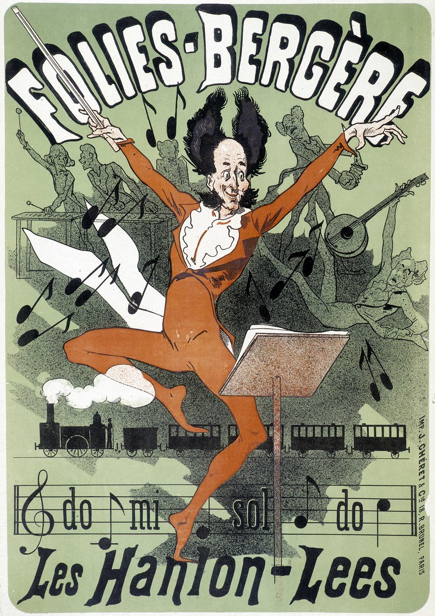 Dyrygent, plakat dla Les Hanion Lees w Folies Bergeres (grafika) autorstwa Jules (after) Cheret