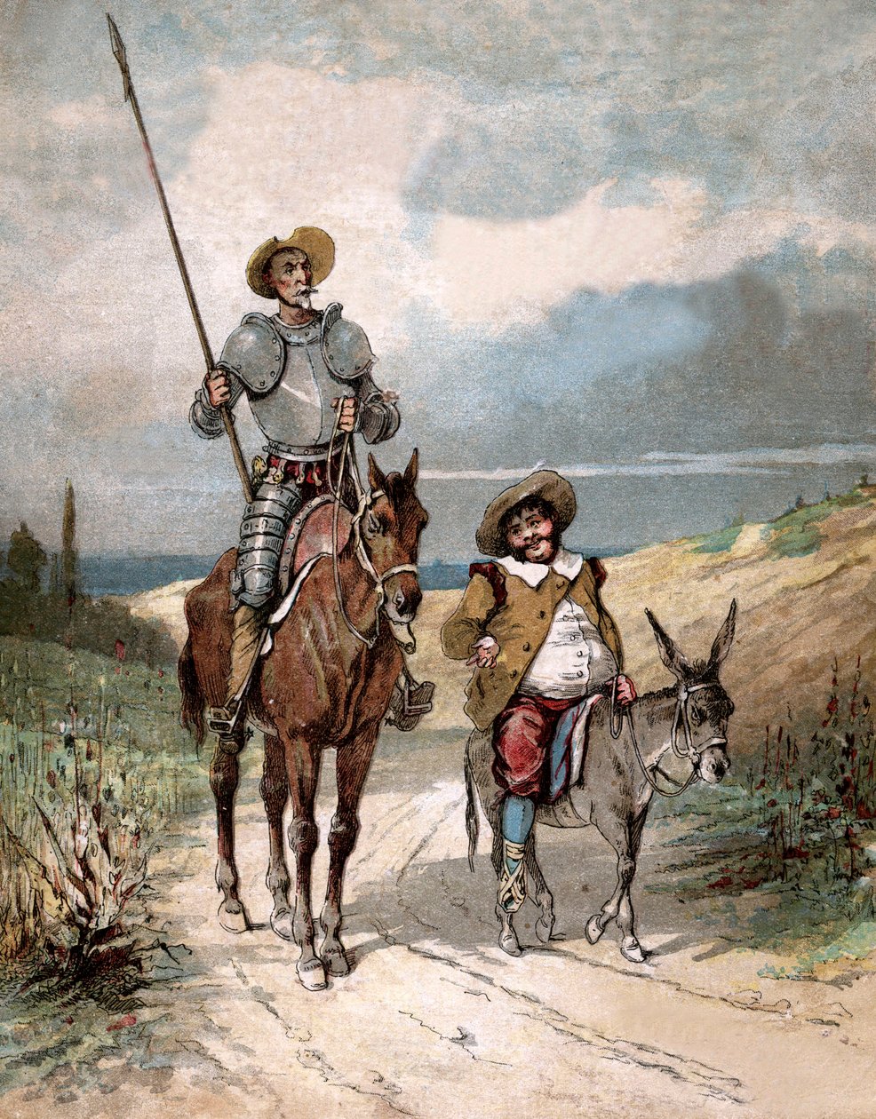 Don Kichot i Sancho Pansa, ilustracja do książki Miguela de Cervantesa „Historia Don Kichota”, rycina według Julesa Davida autorstwa Jules (after) David