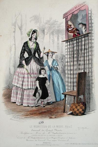 Teatr de Guignol, z „Le Moniteur de la Mode”, grawerowany przez Reville (kolorowy grawerunek) autorstwa Jules (after) David