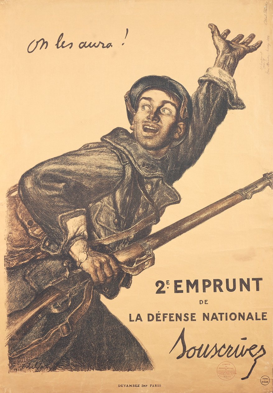Francuski plakat I wojny światowej - II emisja obligacji wojennych autorstwa Jules Abel Faivre