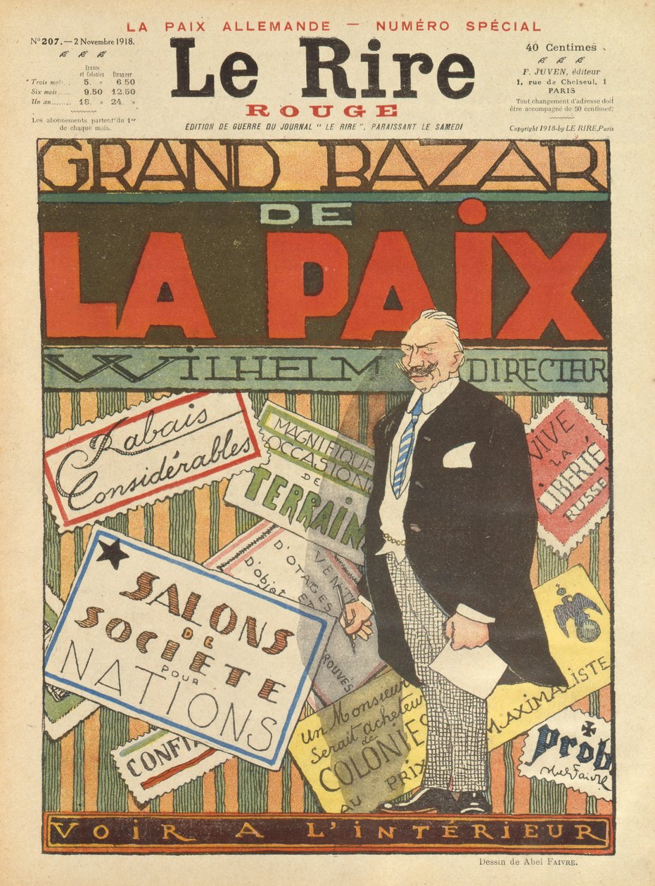 Wielki Bazar Pokoju. okładka Le Rire, 2 listopada 1918 autorstwa Jules Abel Faivre