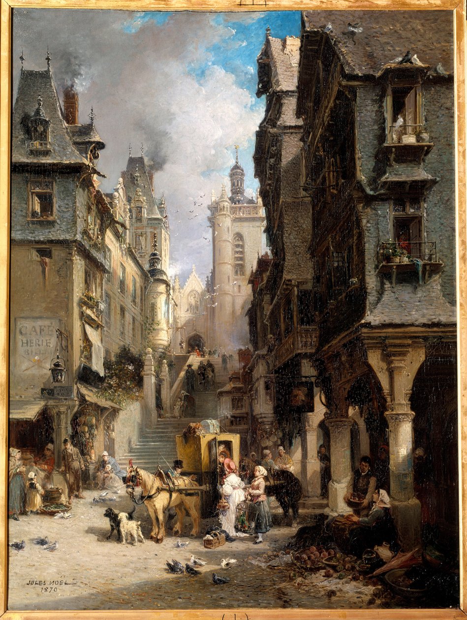 A rue de Morlaix w 1830 r. Obraz Julesa Achille Noela (1815-1881) 1830 Quimper, Muzeum Sztuk Pięknych autorstwa Jules Achille Noel