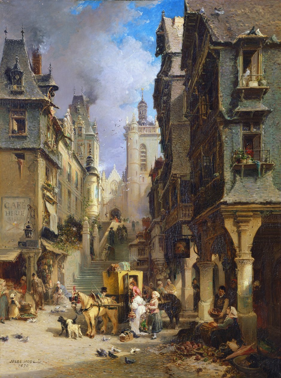 Scena uliczna w Morlaix w 1830, 1870 autorstwa Jules Achille Noel