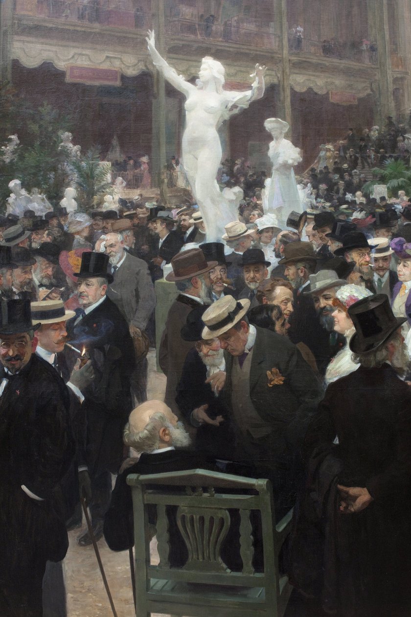 Piątek w salonie des artistes francais. Obraz Julesa Alexandre Gruna (1868-1939), olej na płótnie, sztuka francuska autorstwa Jules Alexandre Gruen or Grun
