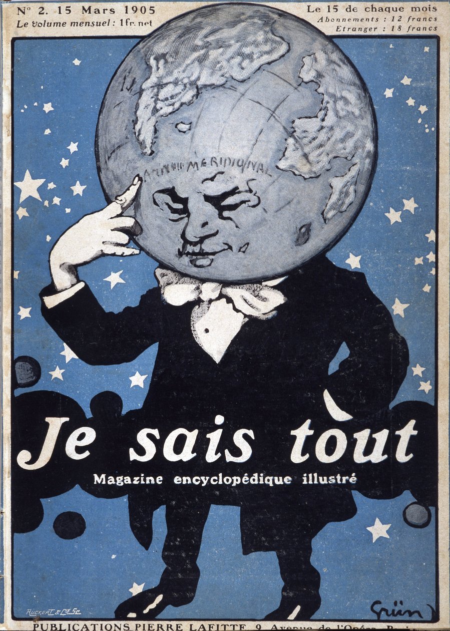 Myślenie o kuli ziemskiej - Myślenie o kuli ziemskiej - w „Je Sais Tout” z 15.03.1905 - ilustracja Jules Grun 1868-1938 autorstwa Jules Alexandre Gruen or Grun