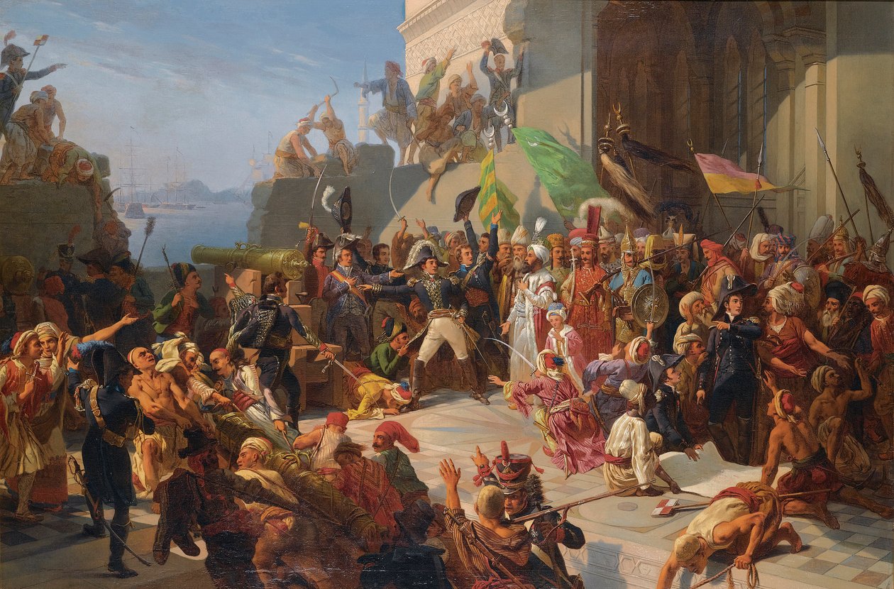 Guerre anglo-turque - guerres napoleoniennes - sułtan Selim III (1761-1808) odwiedzający generała Horace Sebastiani (1772-1851) podczas obrony Konstantynopola przed flotą brytyjską, luty 1807 par Rigo, Jules Vincent (1810-1892). olej na płótnie, rozmiar autorstwa Jules Alfred Vincent (after) Rigo