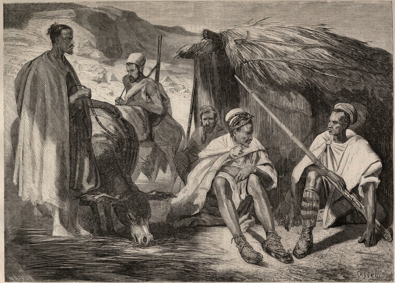 Plemiona kabylskie w Algierii w 1857 r. Rycina wg rysunku Julesa Rigo. Grawer w „Le Monde illustrious” z 1857 r. Ze zbiorów prywatnych. autorstwa Jules Alfred Vincent (after) Rigo