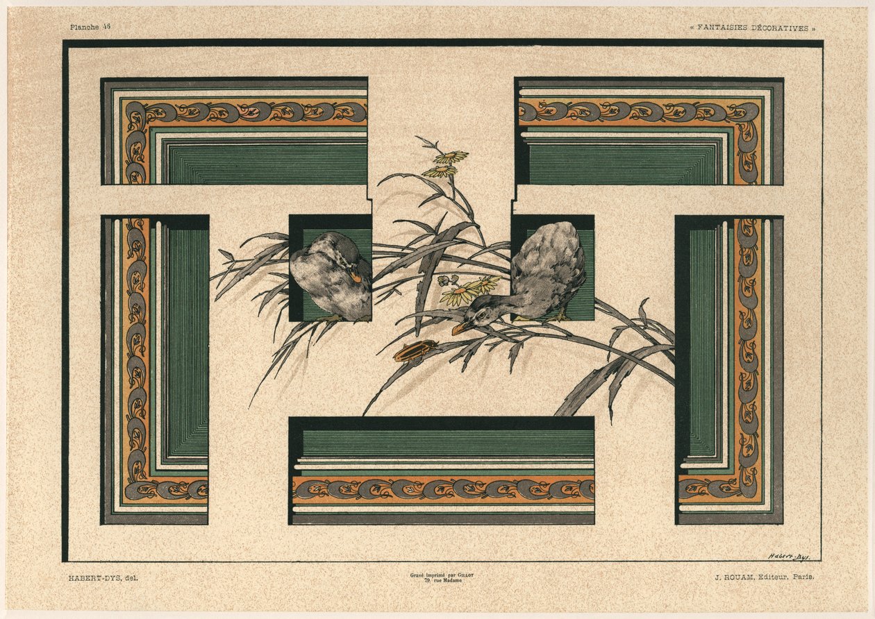 Kaczki, tablica 46 z "Fantaisies decoratives", rycina Gillot, wydana przez Jules Rouam, Librairie de l