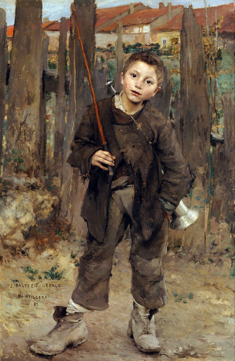 Pas Meche (Nothing Doing) Mały chłopiec pracujący z końmi ciągnącymi barki Obraz Julesa Bastien-Lepage (Bastien Lepage) (1848-1884) - 1882 - Olej na płótnie Wymiary 132,1x89,5 cm National Gallery of Scotland, Edynburg autorstwa Jules Bastien Lepage