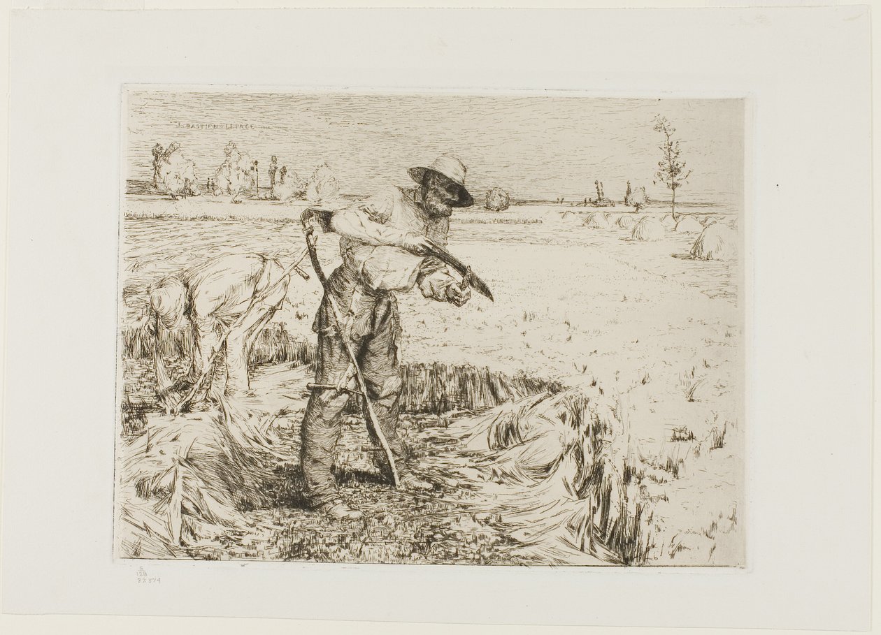 Kosiarka ostrząca kosę autorstwa Jules Bastien Lepage