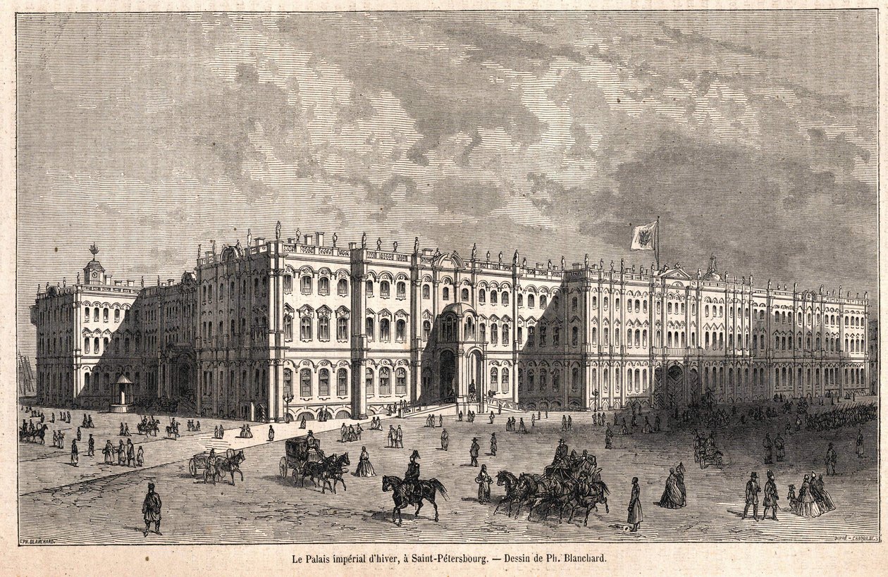 Zimowy Pałac Cesarski w Petersburgu. Rysunek autorstwa Blancharda autorstwa Jules Blanchard