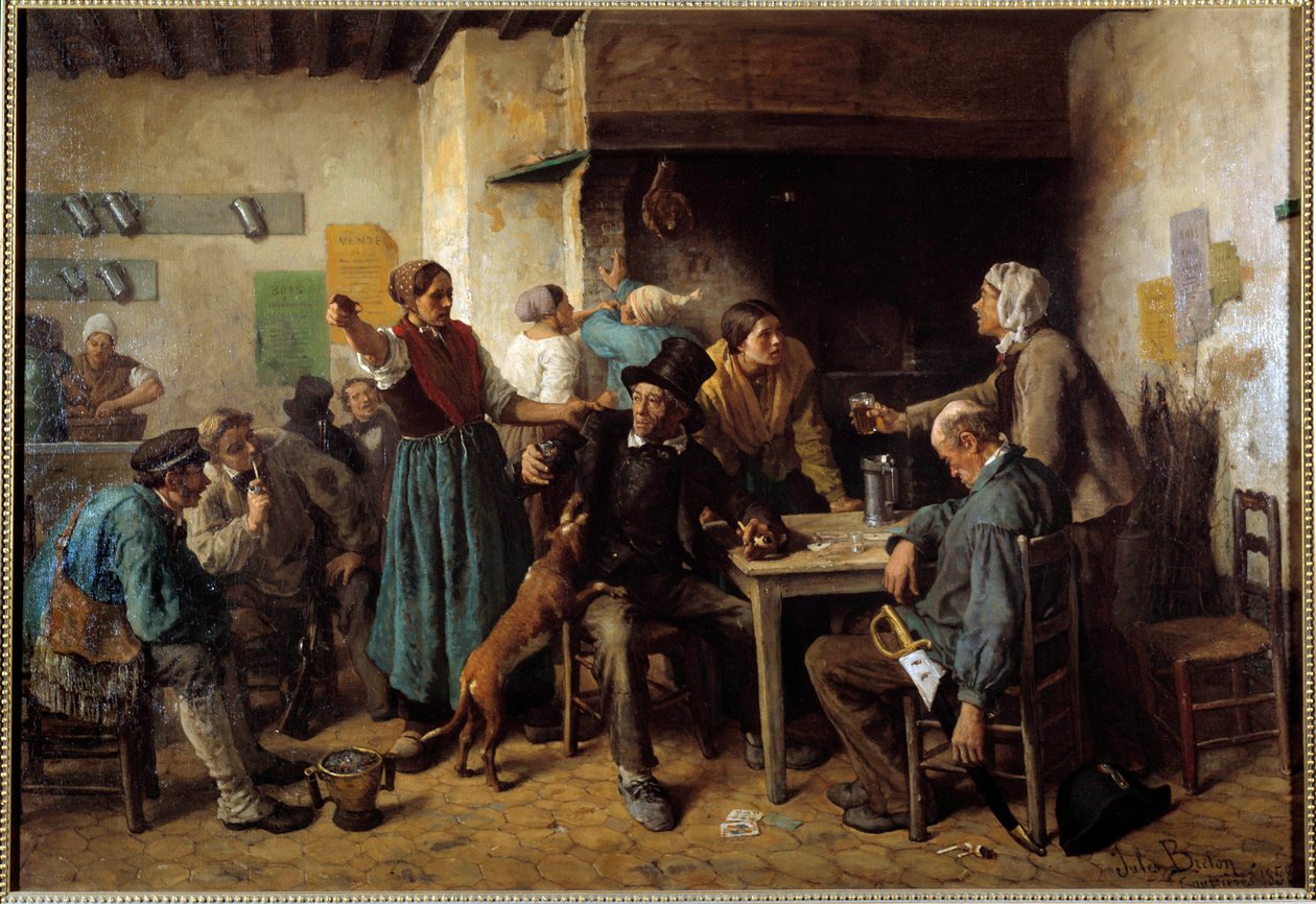Poniedziałek. Klienci przy stole w gospodzie autorstwa Jules Breton