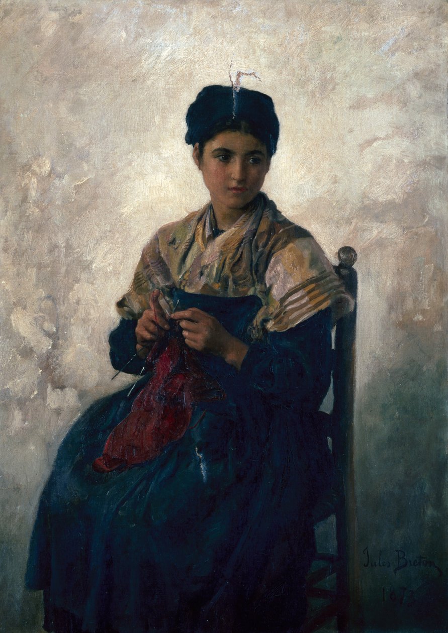 Wieśniaczka na drutach autorstwa Jules Breton