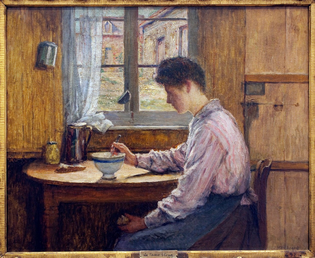 Niebieska filiżanka. Obraz Julesa Boqueta (1840-1932), olej na płótnie, przed 1913, początek XX wieku. Musée la piscine, Roubaix. autorstwa Jules Charles Boquet