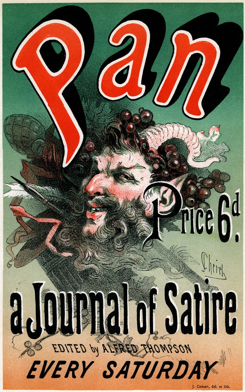 Plakat (1884) do gazety satyrycznej "Pan" pod redakcją Alfreda Thompsona - Ilustracja Jules Cheret (1836-1932) - Wyciąg z ""Les maîtres de l