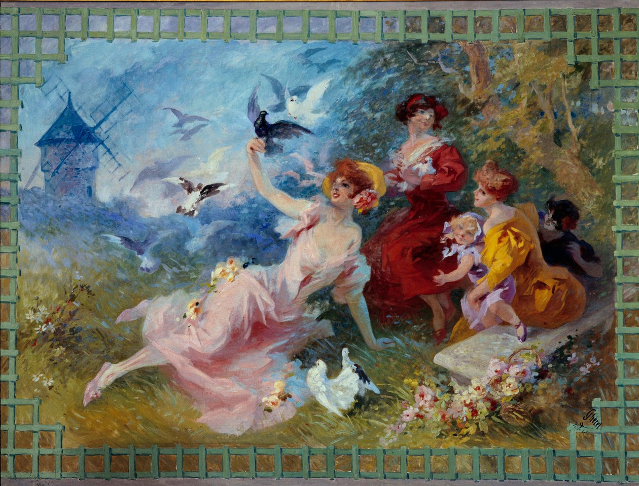 Alegoria powietrza reprezentująca młode kobiety i ptaki. Karton na gobelin, Jules Cheret (1836-1932) XX w. Nicea, Musee Cheret autorstwa Jules Cheret