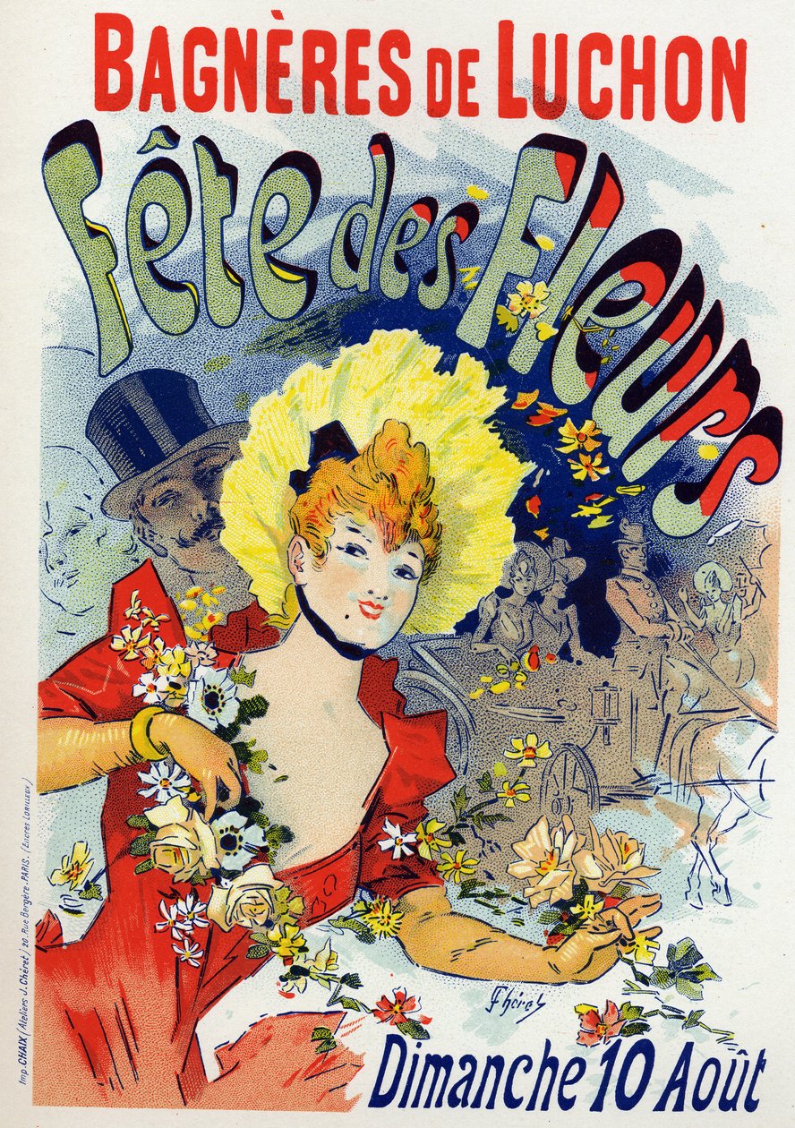 Sztuka. Zabawa. Święto kwiatów w Bagneres de Luchon. Plakat Jules Cheret, Francja, c.1895 (plakat) autorstwa Jules Cheret