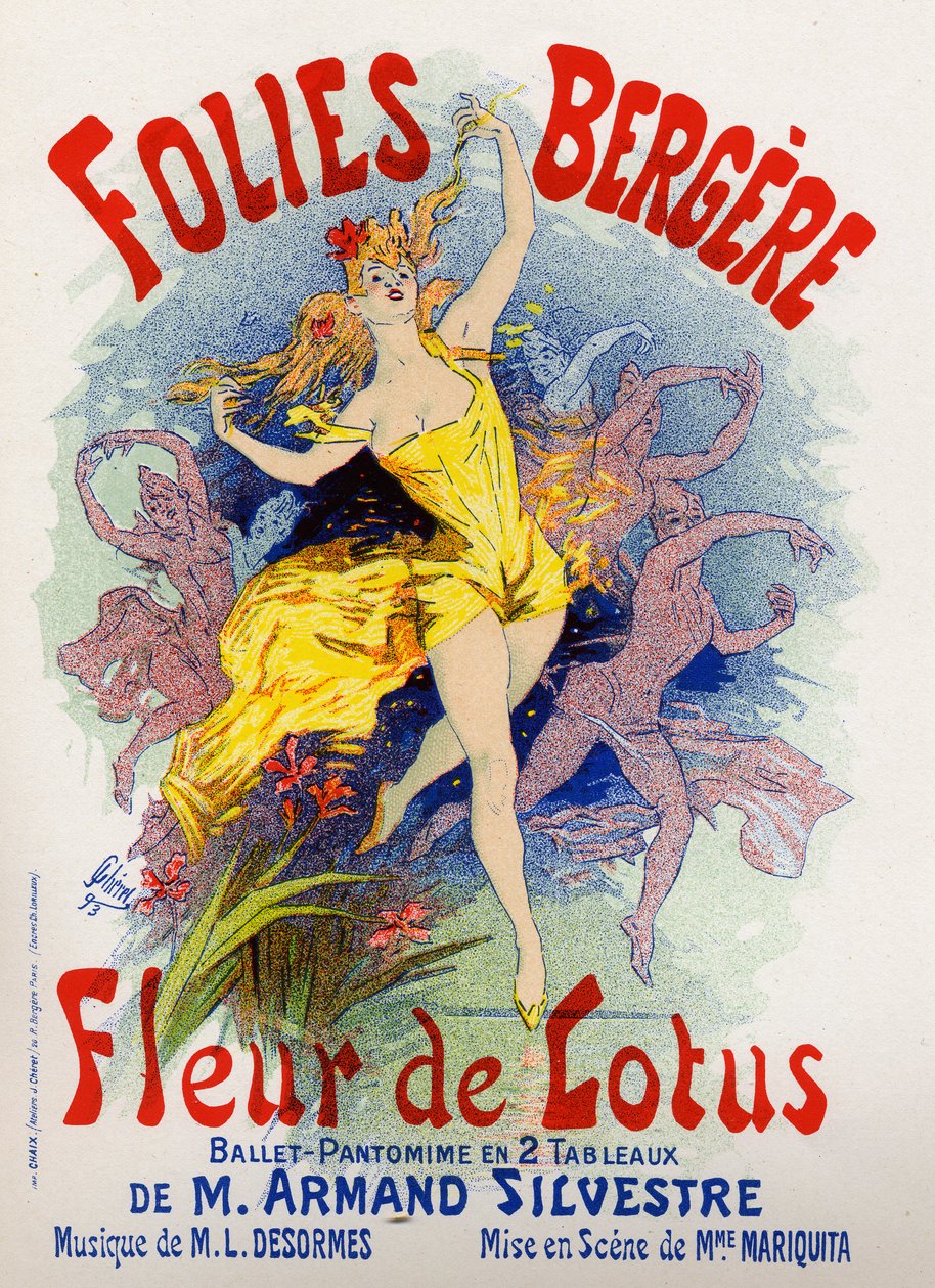 Sztuka. Zabawa. Kwiat lotosu, balet w Folies Bergeres, Paryż. Plakat Jules Cheret, Francja autorstwa Jules Cheret