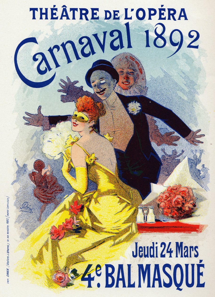 Sztuka. Zabawa. Bal maskowy w Operze Paryskiej. Plakat Jules Cheret, Francja, kwiecień 1892 (plakat) autorstwa Jules Cheret