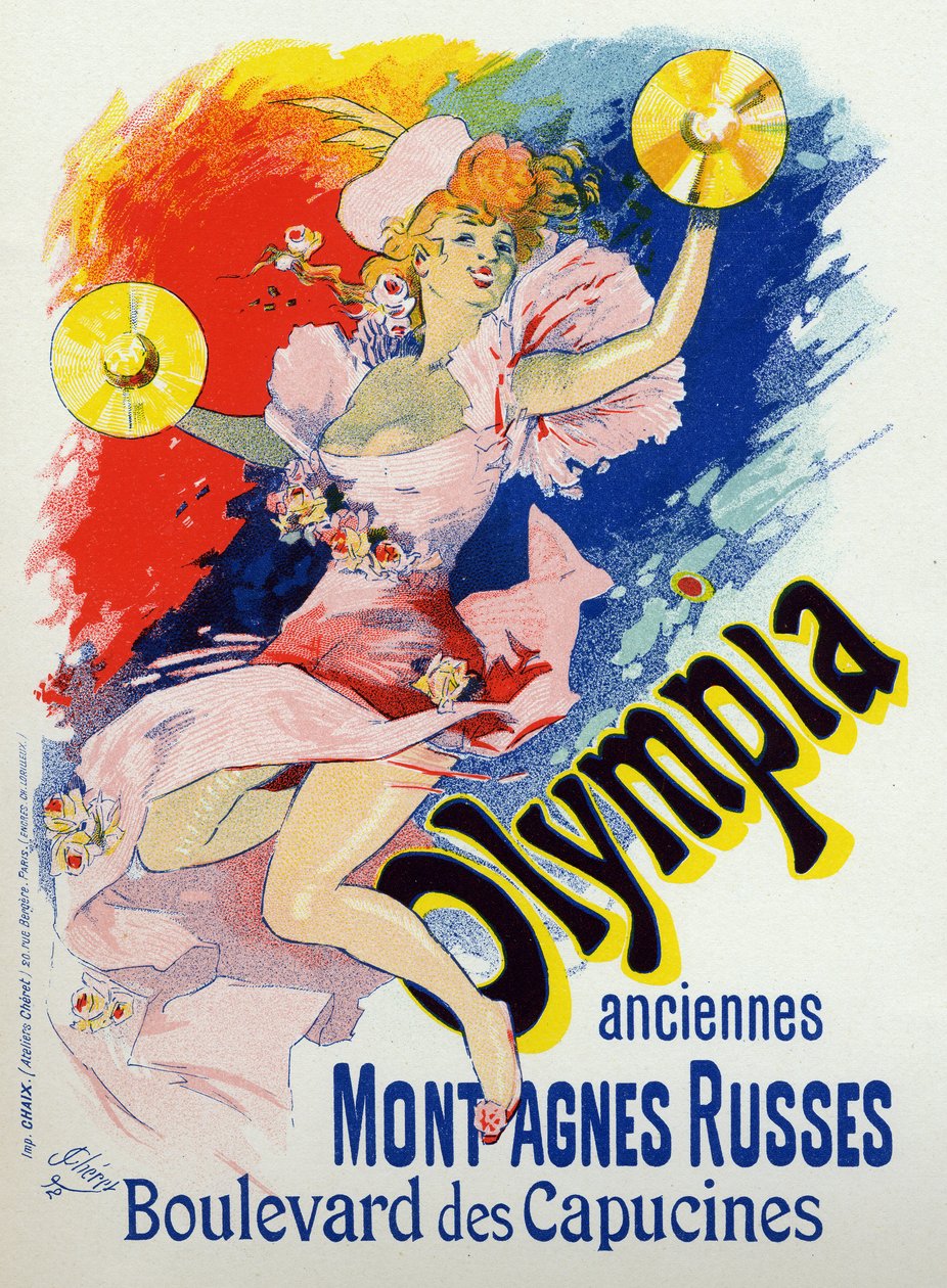 Sztuka. Zabawa. Olympia, sala muzyczna w Paryżu. Plakat Jules Cheret, Francja autorstwa Jules Cheret