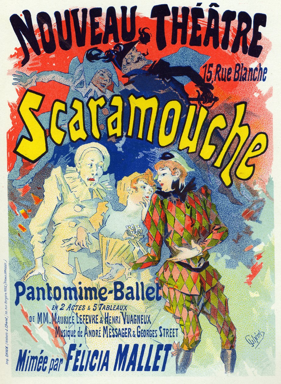 Sztuka. Zabawa. Scaramouche, balet Felicji Mallet. Plakat Jules Cheret, Francja, c.1895 (plakat) autorstwa Jules Cheret