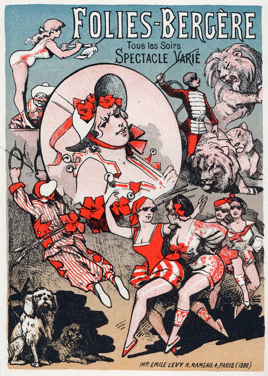 Sztuka. Zabawa. Pokaż w Folies Bergeres w Paryżu. Plakat Jules Cheret, Francja autorstwa Jules Cheret