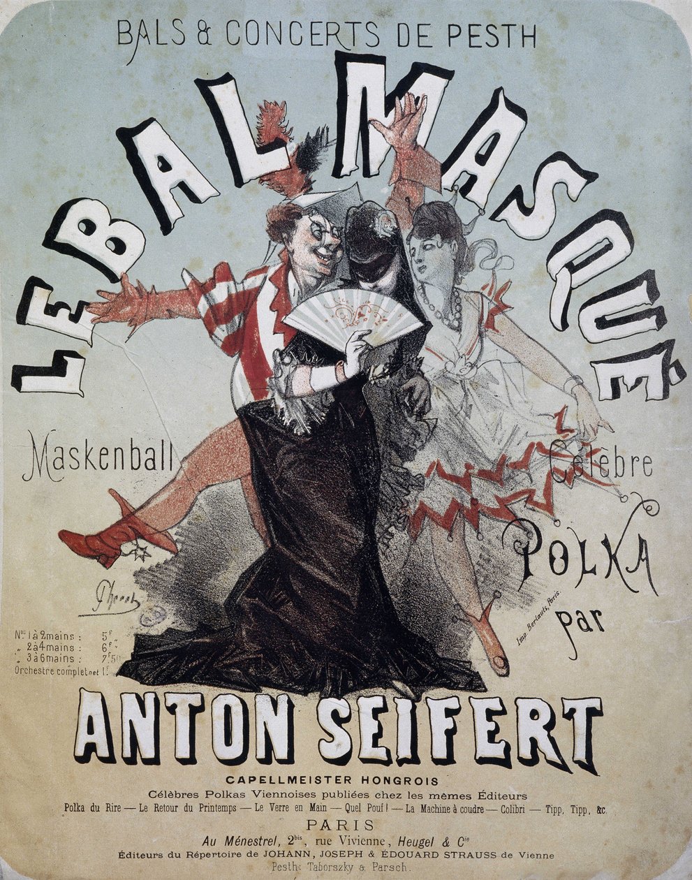 Bal i koncert Pestha: bal maskowy (Maskenball, słynna polka Antona Seiferta) - plakat Jules Cheret, b.d. autorstwa Jules Cheret
