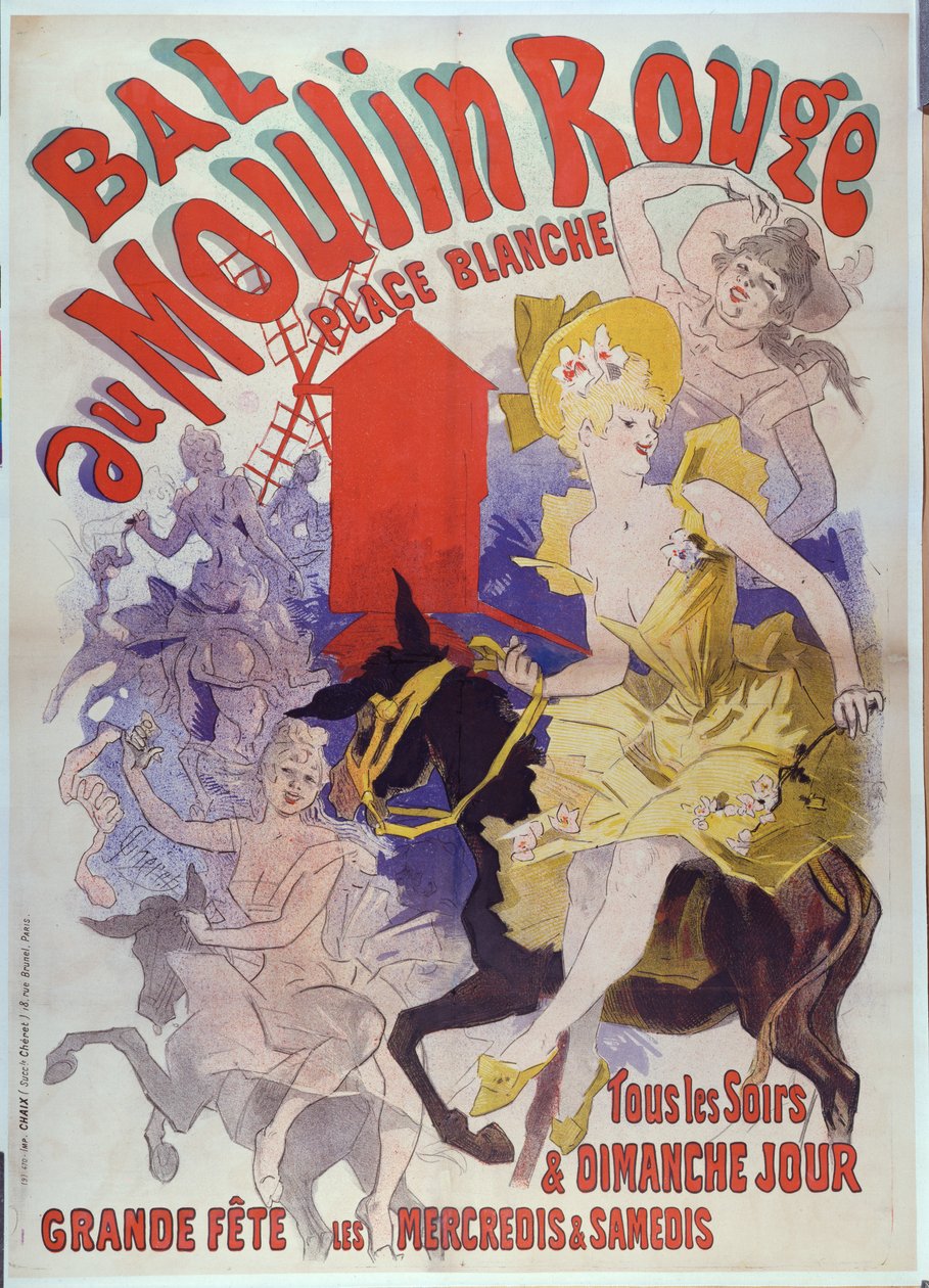 Bal w Moulin Rouge, Place Blanche", 1889 (litografia barwna) autorstwa Jules Cheret