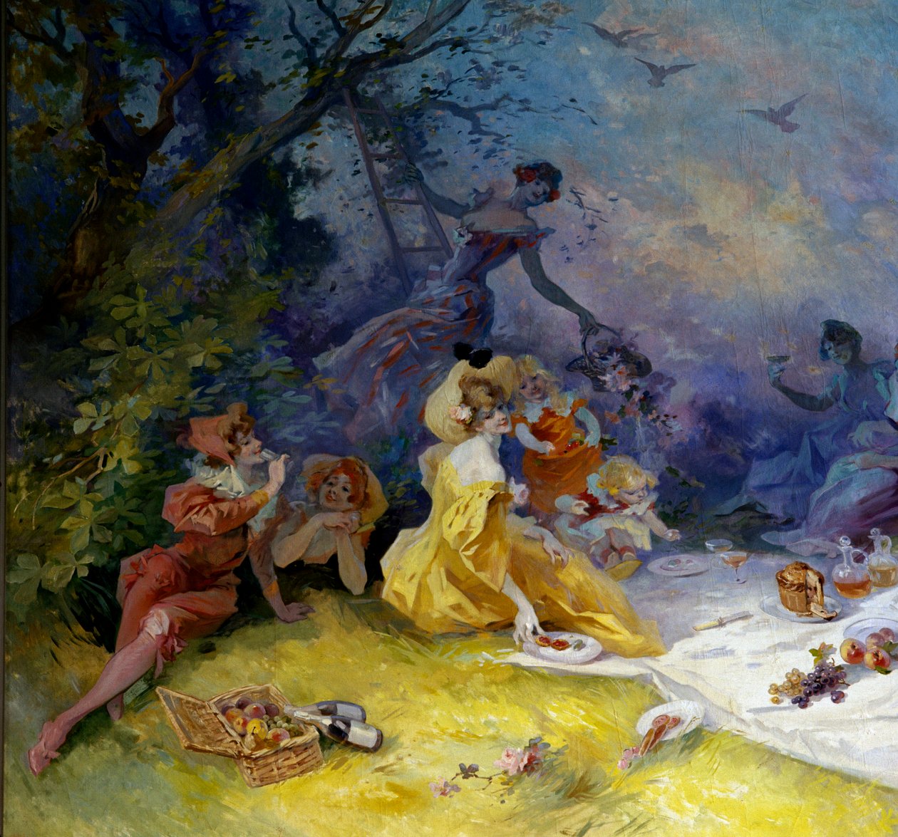 Śniadanie na trawie Scena wiejskiego pikniku. Szczegół. Obraz Julesa Chereta (1836-1932) XX w. Nicea, Musee Cheret autorstwa Jules Cheret