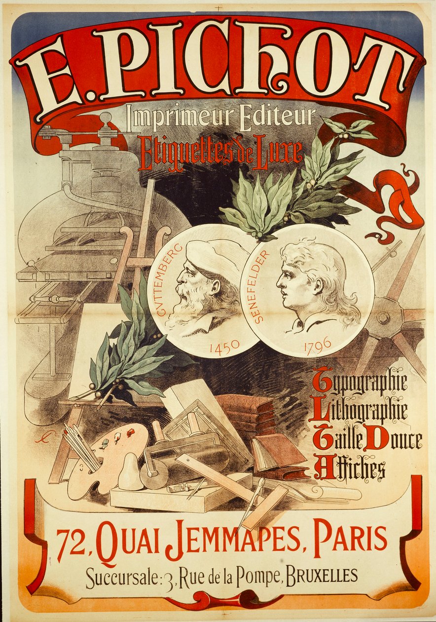 E.PICHOT/Drucker Herausgeber/ Luxus-Etiketten/ Typografie/ Lithografie/ Tiefdruck/ Plakate/ 72,QUAI JEMMAPES,PARIS autorstwa Jules Cheret