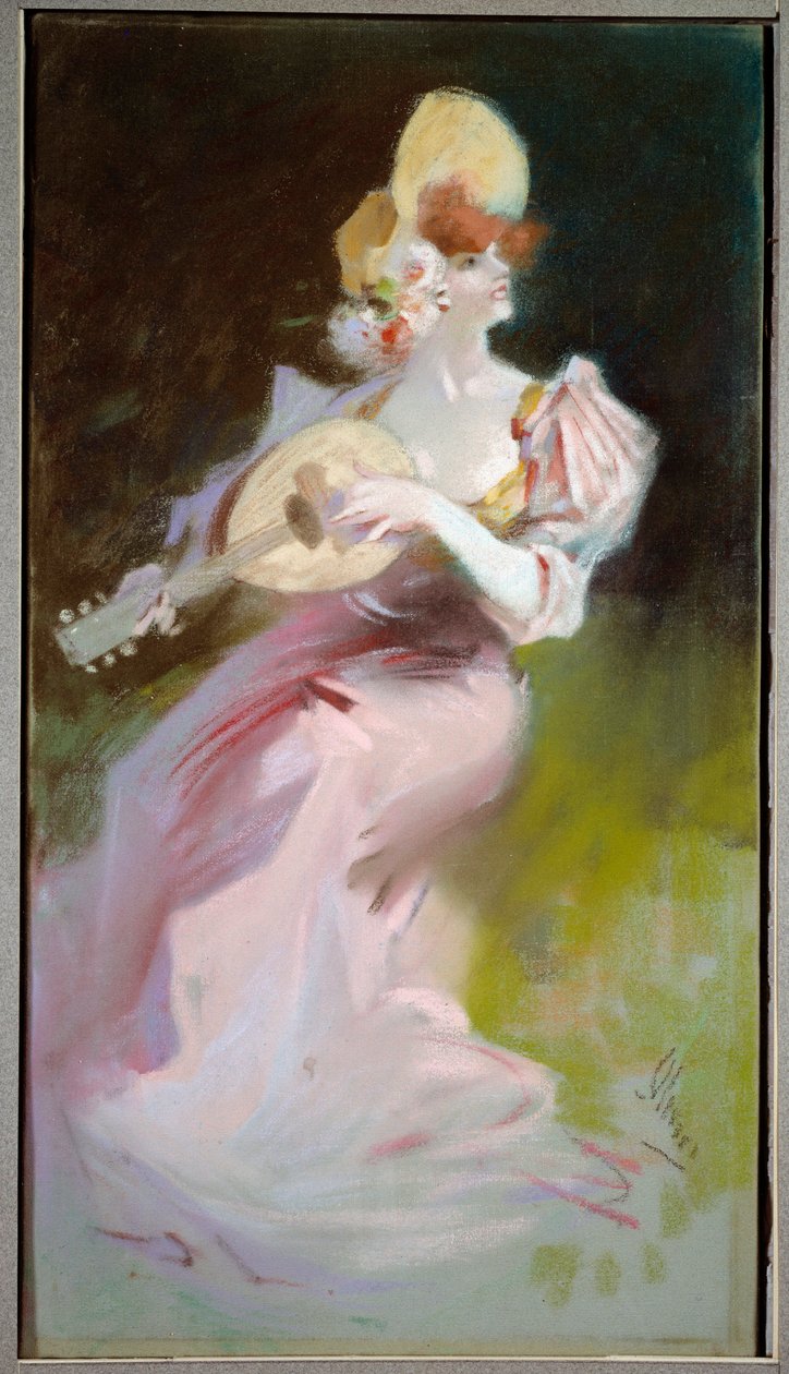 Kobieta z mandoliną Obraz Julesa Chereta (1836-1932) XX-wieczne Chalons sur Marne, Muzeum Sztuk Pięknych. autorstwa Jules Cheret