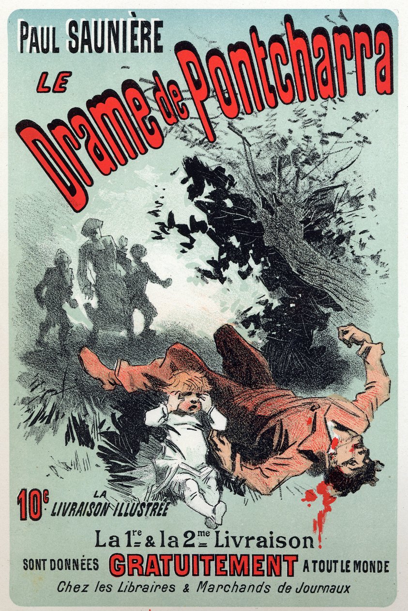 Literatura. Dramat Pontcharry, serial Paula Sauniere. Plakat Jules Cheret, Francja, ok.1880 (plakat) autorstwa Jules Cheret
